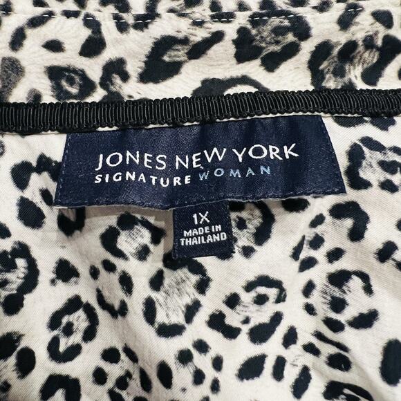 Jones New York Gray Leopard Print Collared Zipped Long Sleeve Cotton Top Size XL - Picture 4 of 5